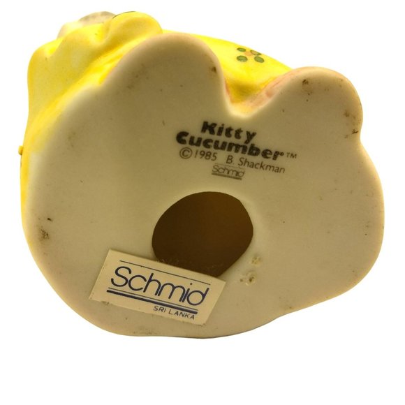 Kitty Cucumber Cat Ornament Yellow Nightgown Schmid Shackman Ceramic Figure 1985 - Picture 8 of 8